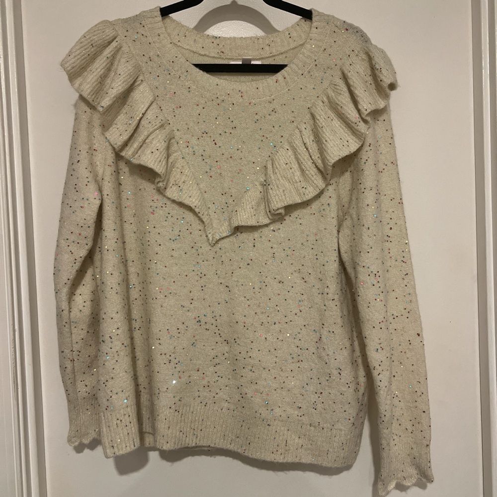 LC Lauren Conrad Cream Sweater with Colorful Accents